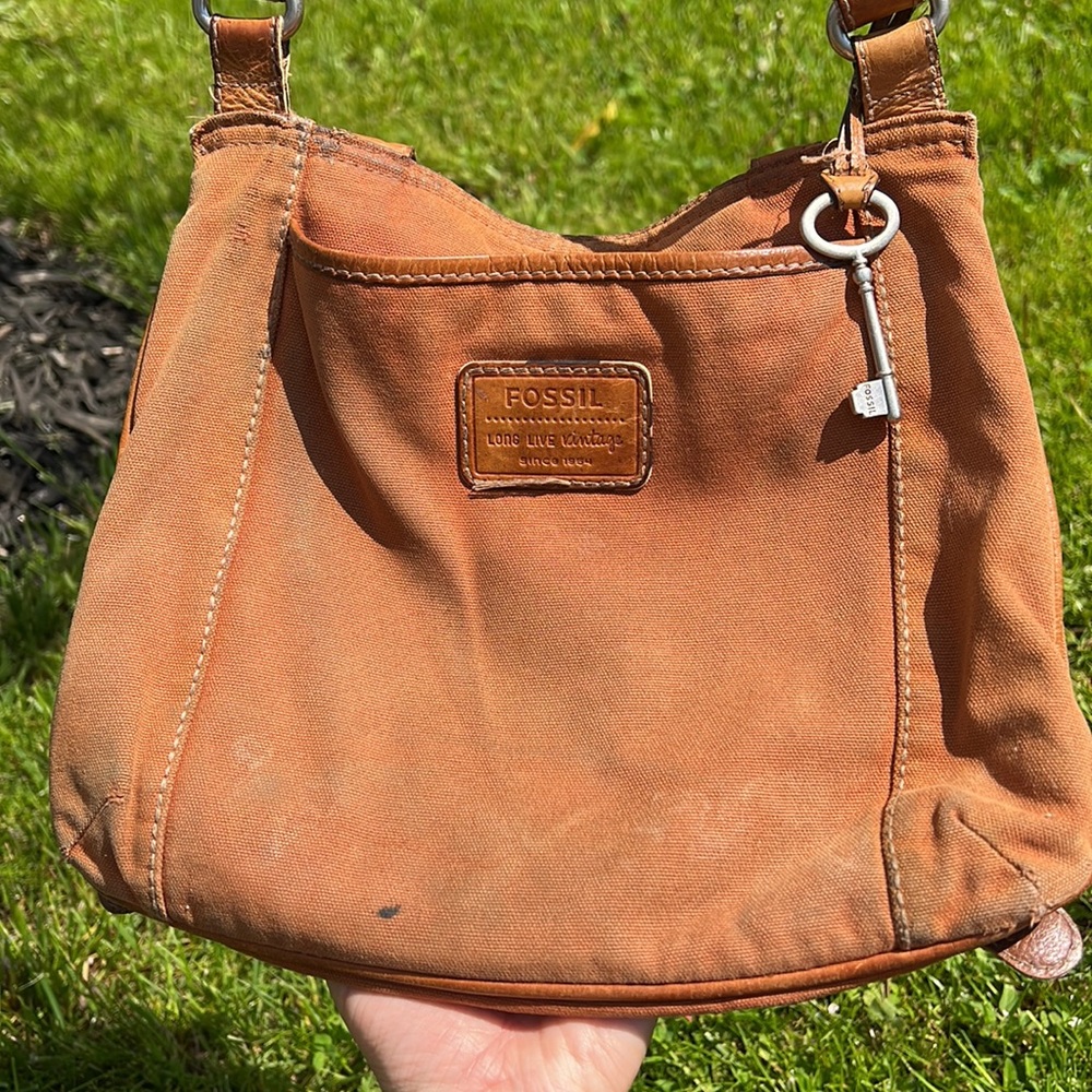 Fossil Satchel. Multiple Pockets. Leather And Can… - image 3